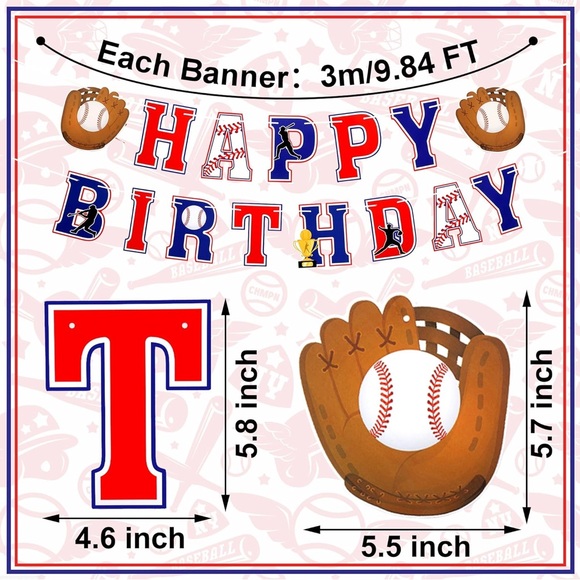 Baseball Party Decorations: 2 Platters, Cupcake Cups, Banner and Hanging Swirls - Picture 2 of 9
